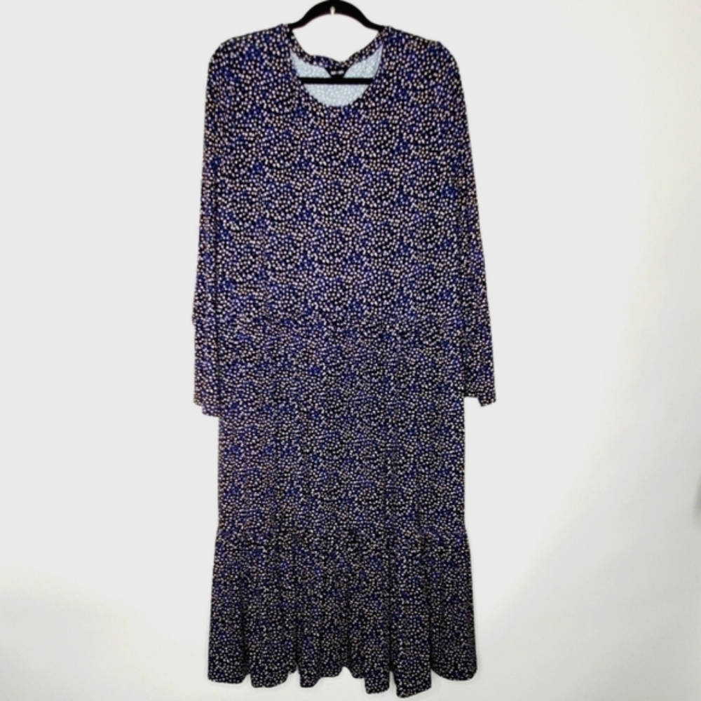 Saint + Sofia Plus Size Tiered Heart Print Maxi Dress 18 Polkadot Pockets Boho